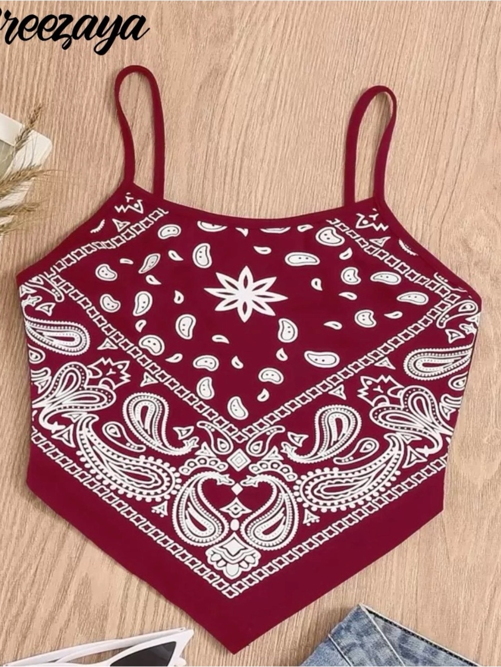 SHEIN Burgundy Bandana-Print Cami Bandeau